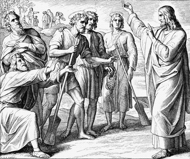 Ilustracje Biblijne NT1 - 178. Powolanie pierwszych uczniow Jezusa Chrystusa.  Ew Jana 1,43-51.gif